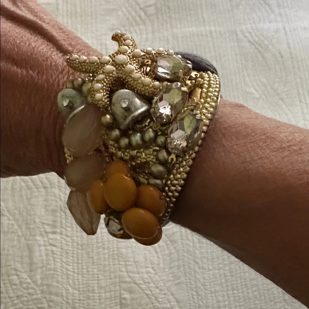 Anthropologie Starfish Embellished Bracelet. Unique piece w/ grey ties